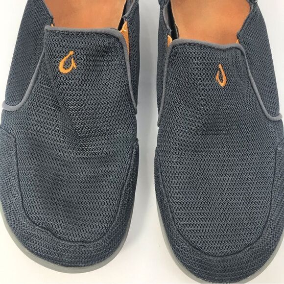 OluKai Nohea Mesh Slip On Flap Heel Shoes in Dark Shadow and Orange - Picture 8 of 11
